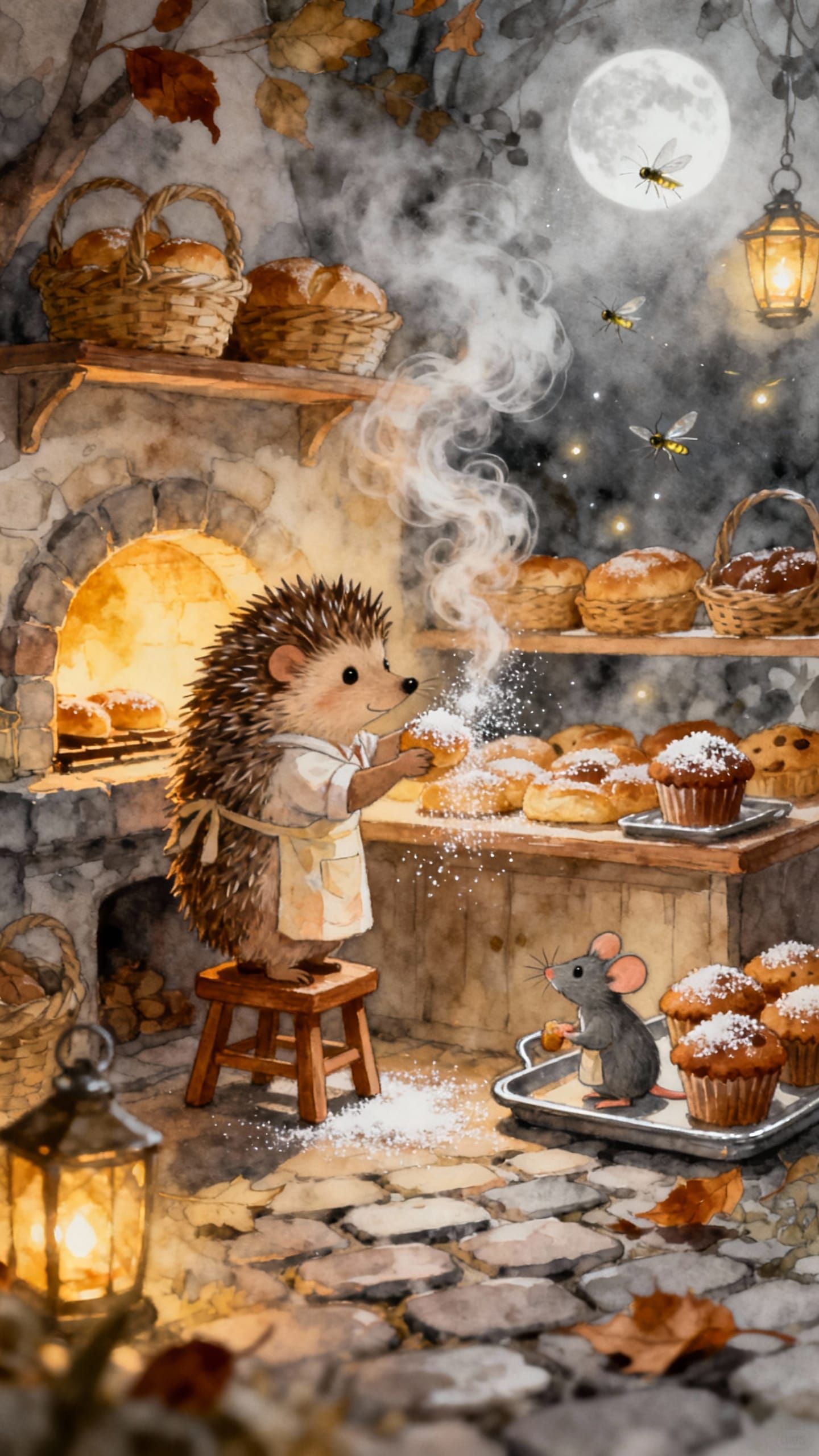 Hedgehog Baker's Whimsical Fairytale Bakery Scene