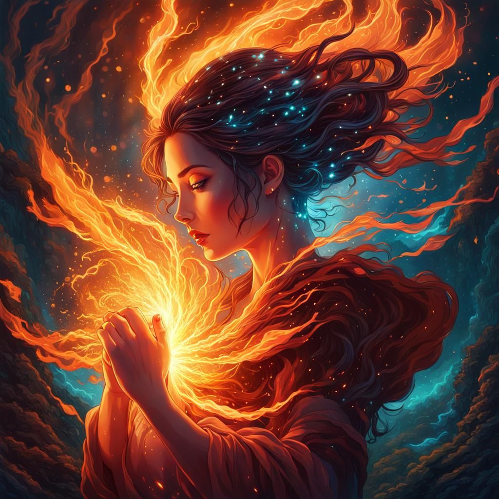 Elemental Woman Transformation in Digital Art Style