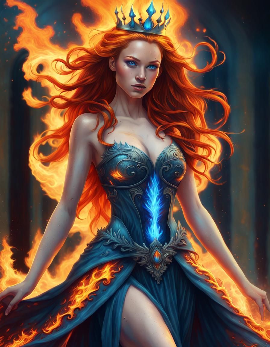 Hyperrealistic Fire Princess in Flaming Kingdom