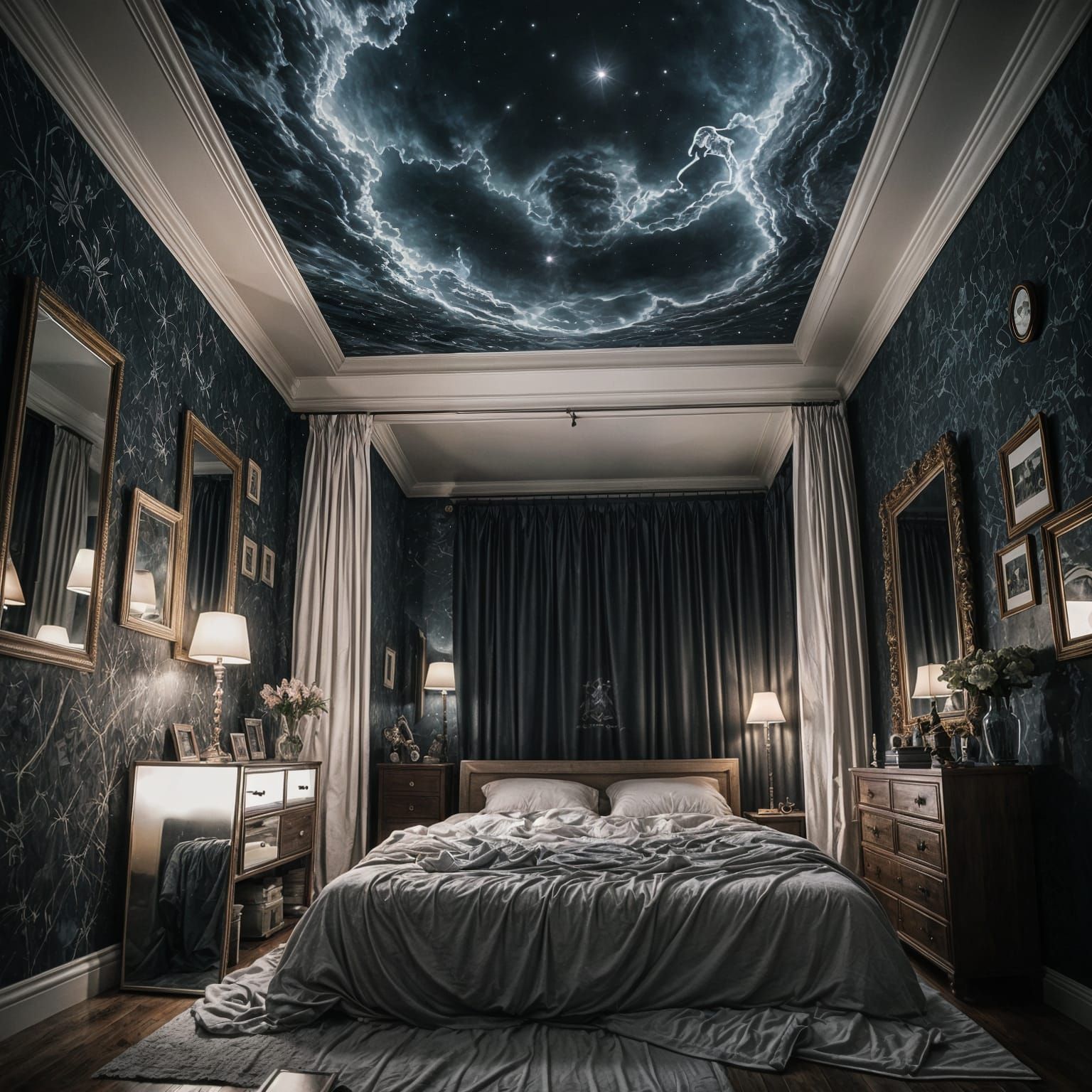 Surreal Astral Projection in Upside Down Bedroom