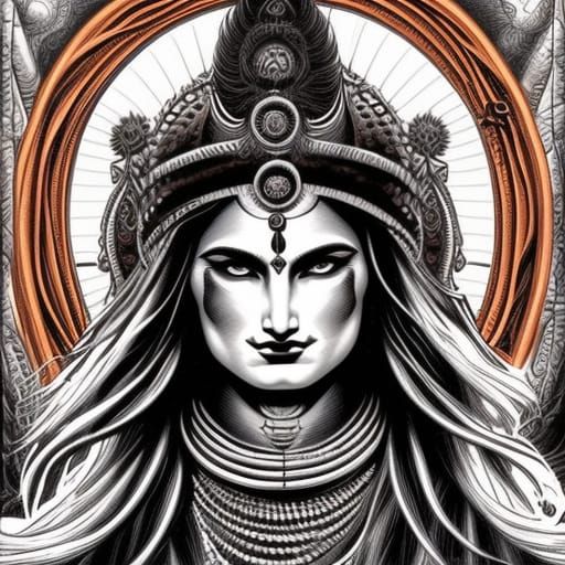Beautiful Symmetrical Goddess Shiva in Comic Book Style