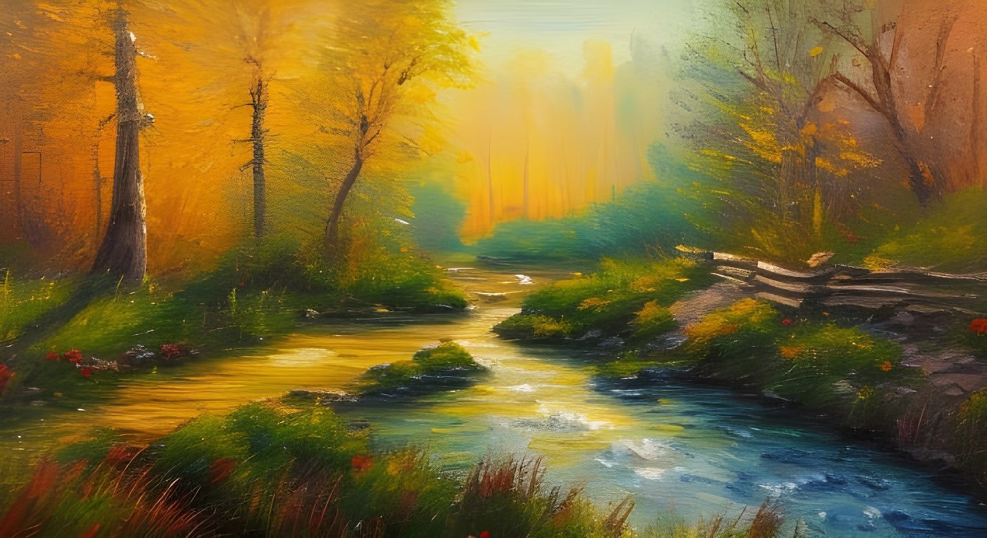 Quaint Cabin in Forest at Night in Impressionistic Style