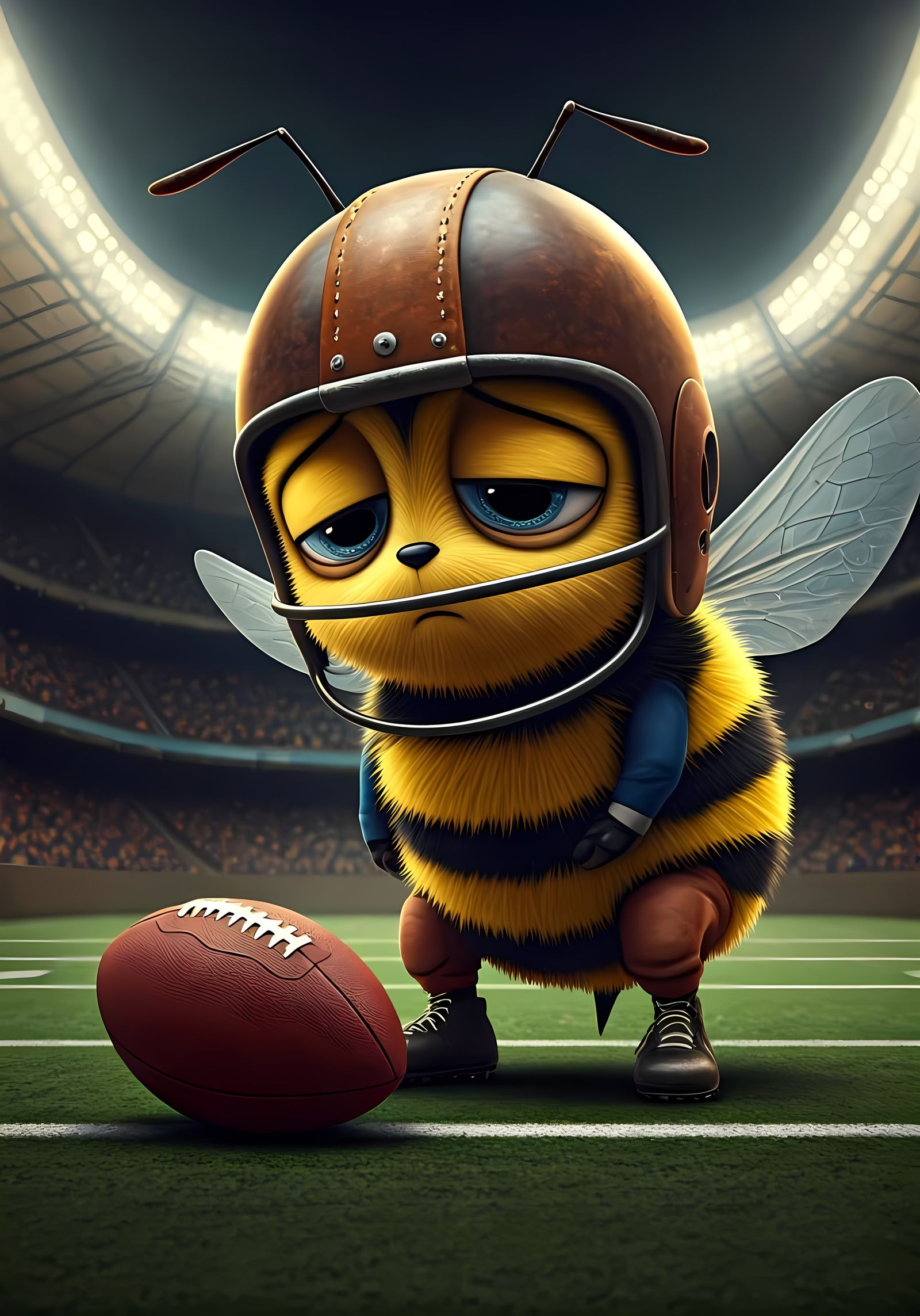 Sleepy Bumblebee Football Star in Art Deco Stadium