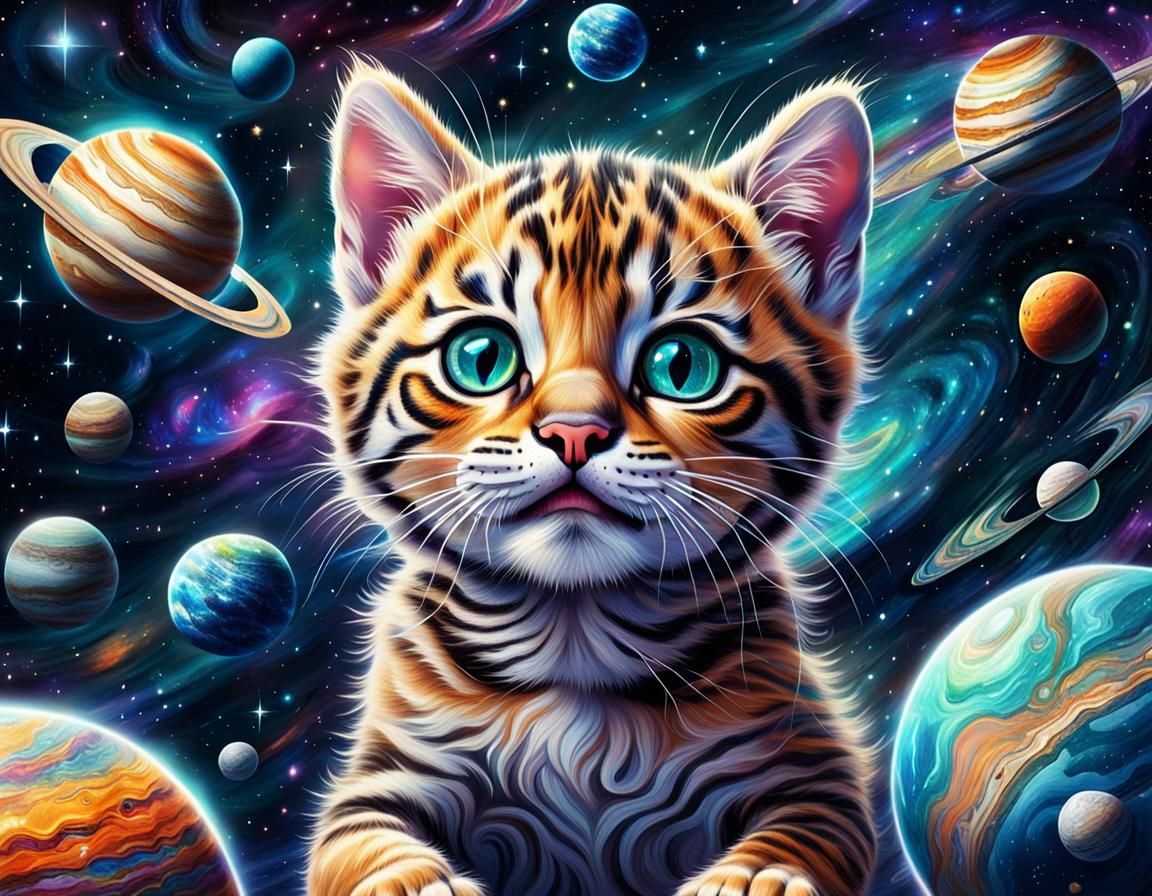 Cosmic Kitten Among Stars: Holographic Illustration