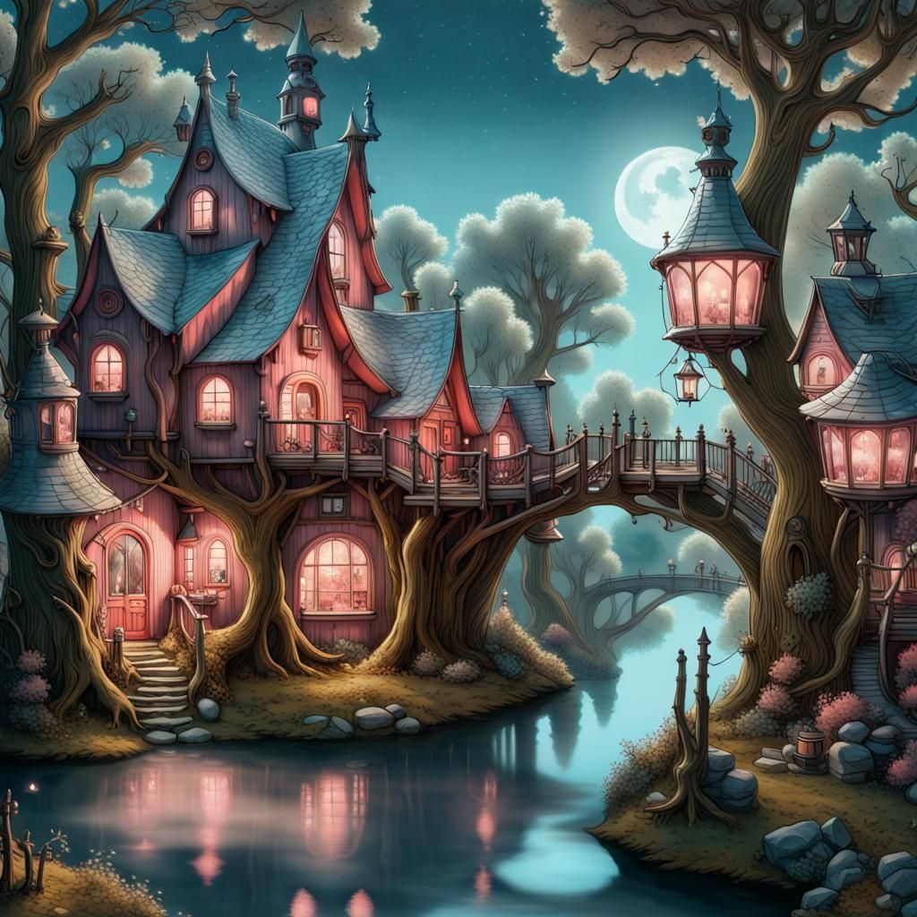 Steampunk, fairycore village.