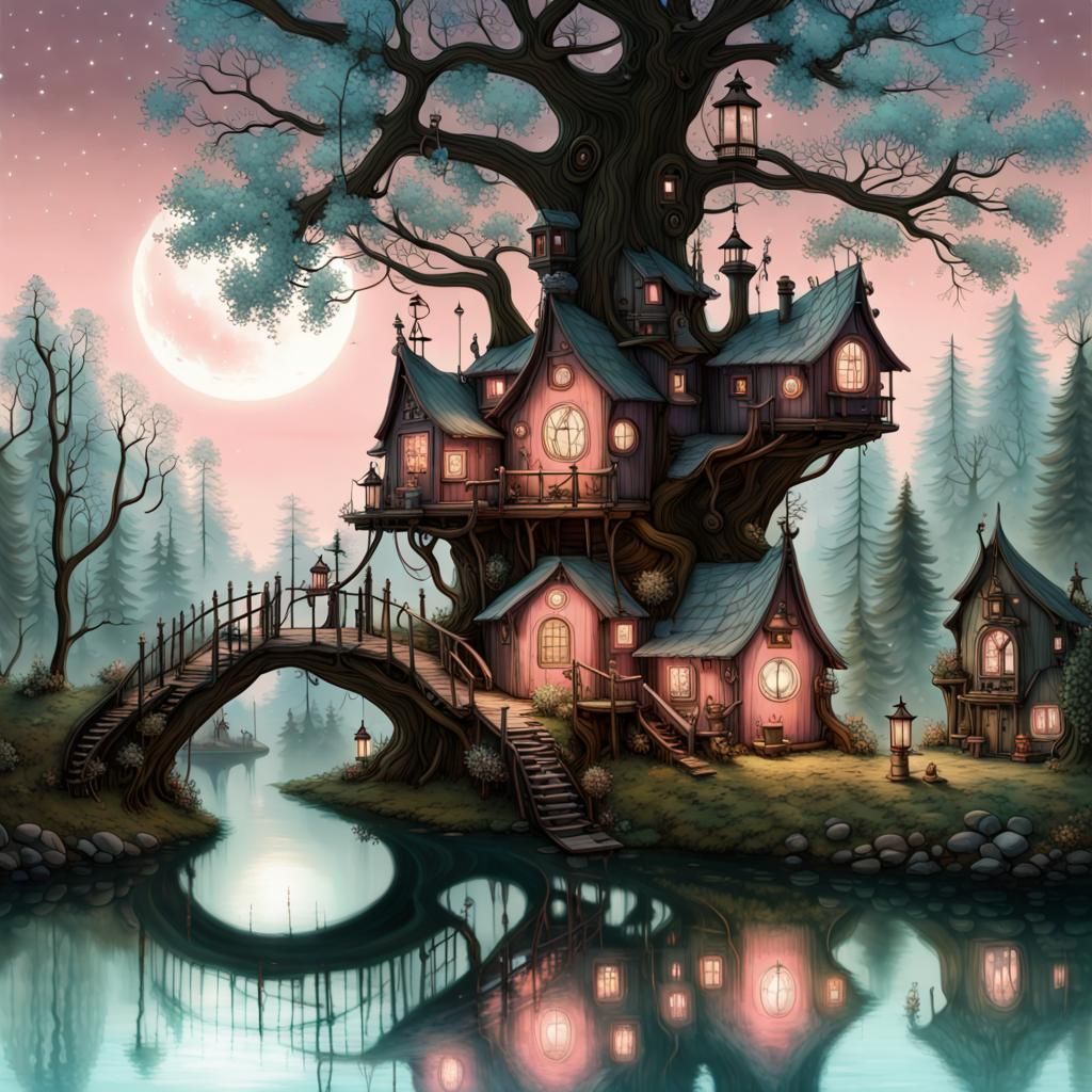 Steampunk, fairycore village.