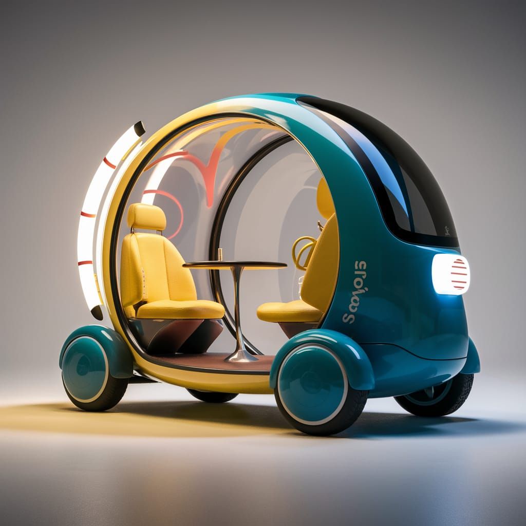 Futuristic Blue and Yellow Vehicle in 3D Render