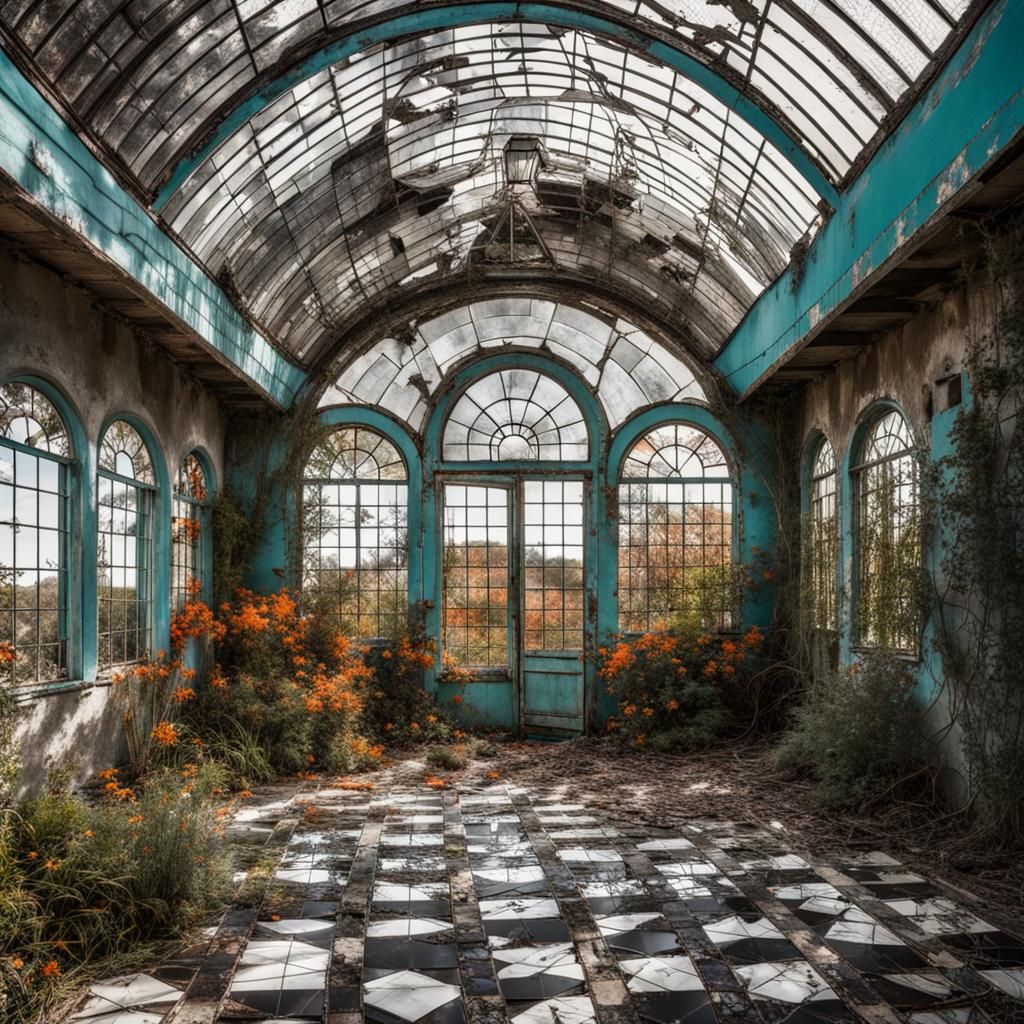 Abandoned Turquoise Mansion Greenhouse Dome