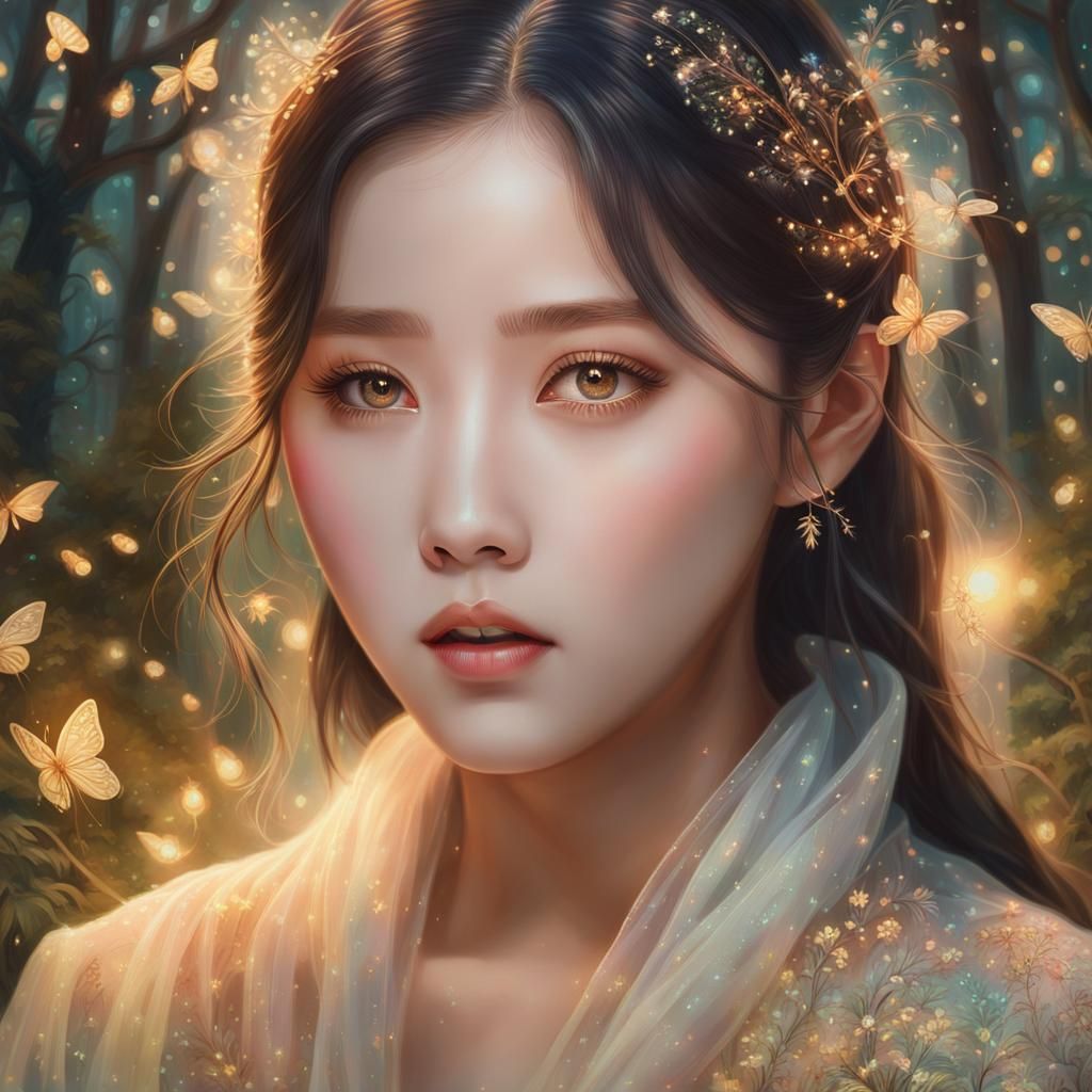Ethereal K-Pop Idols in Mystical Forest Painting