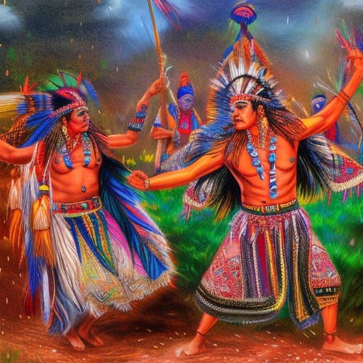 Vibrant Rain Dance Ceremony in Hyperrealistic Style