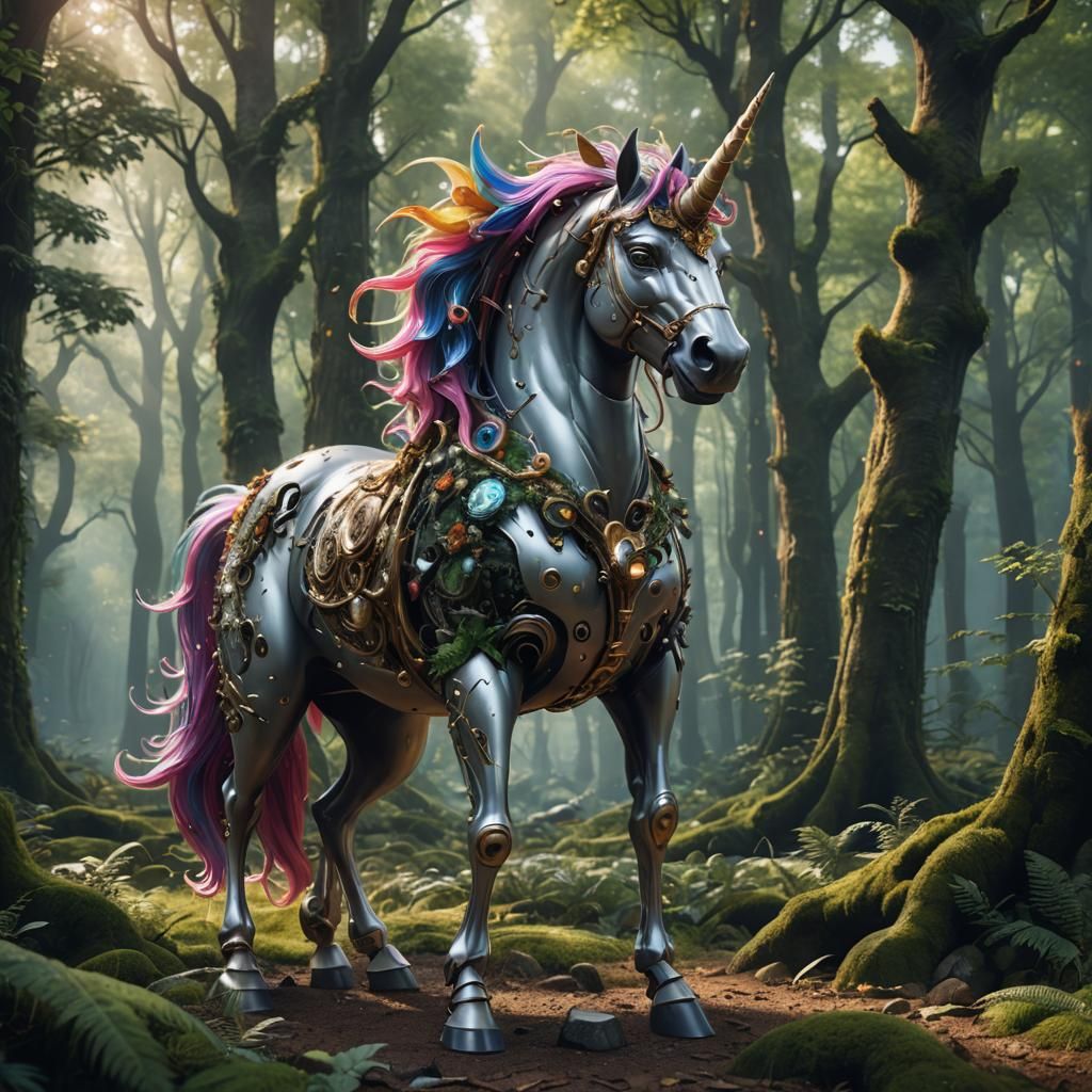 Whimsical Unicorn with Googly Eyes in Fantasy Forest