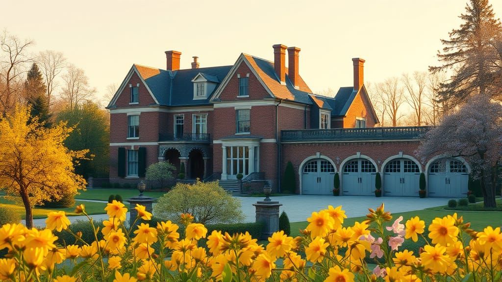 Grand Chateau & Garden in Golden Afternoon Light