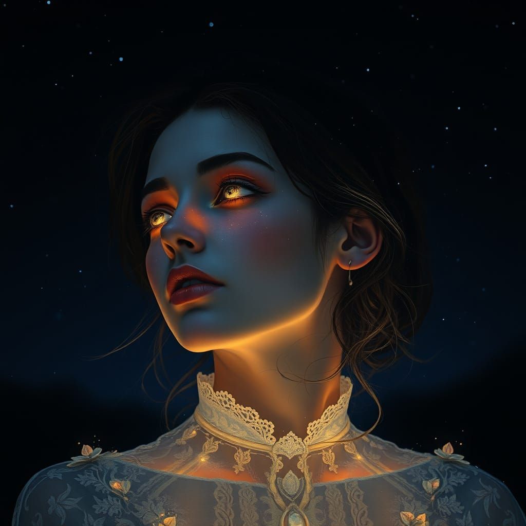 Whispering Goddess in Starlit Blackness