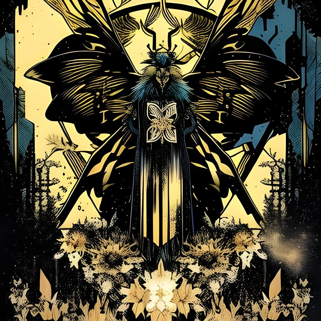 Honey Bee Tarot Card in Dual Color Collage