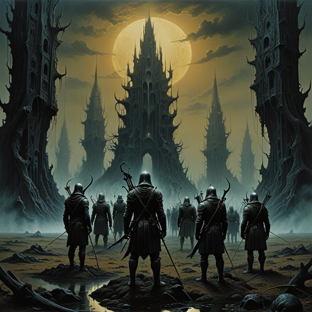 Medieval Archers in Surreal Landscape, Inspired by Dali and...