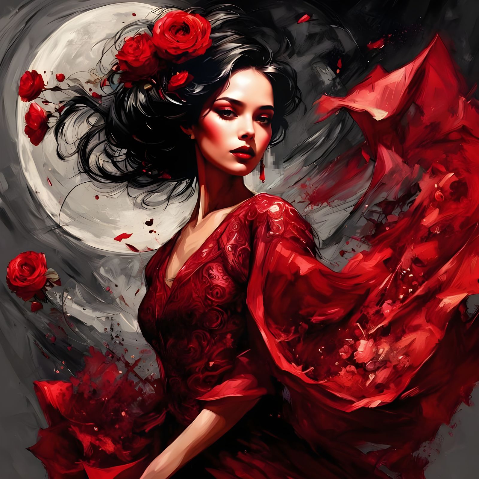 Flamenco Dancer in Crimson: A Graffiti Art Portrait