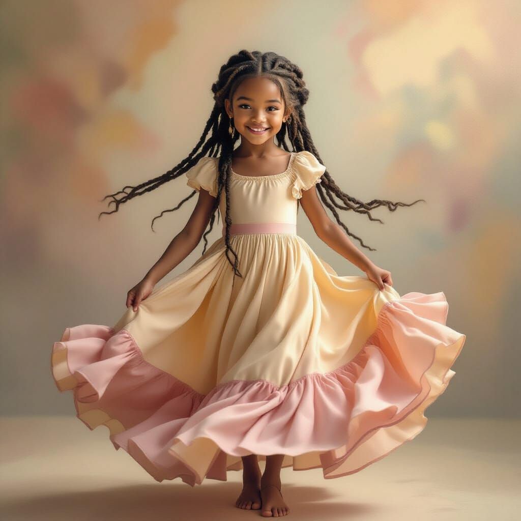 Joyful Girl in Ombre Dress, Impressionist Style
