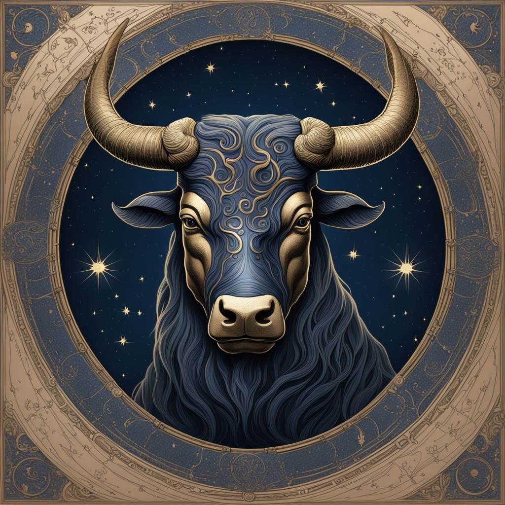 Zodiac Taurus Head on Constellation in Gothic Horror Style