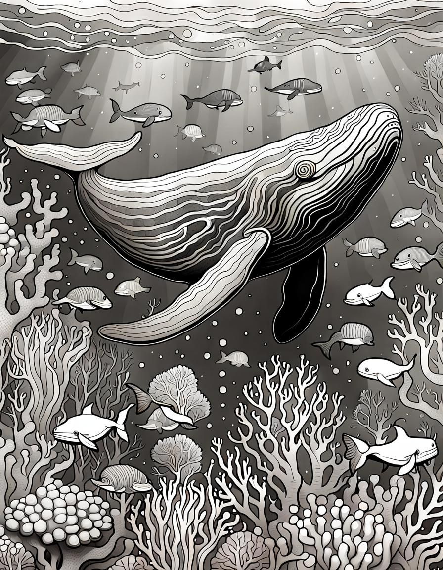 Whale and Coral Coloring Book Page