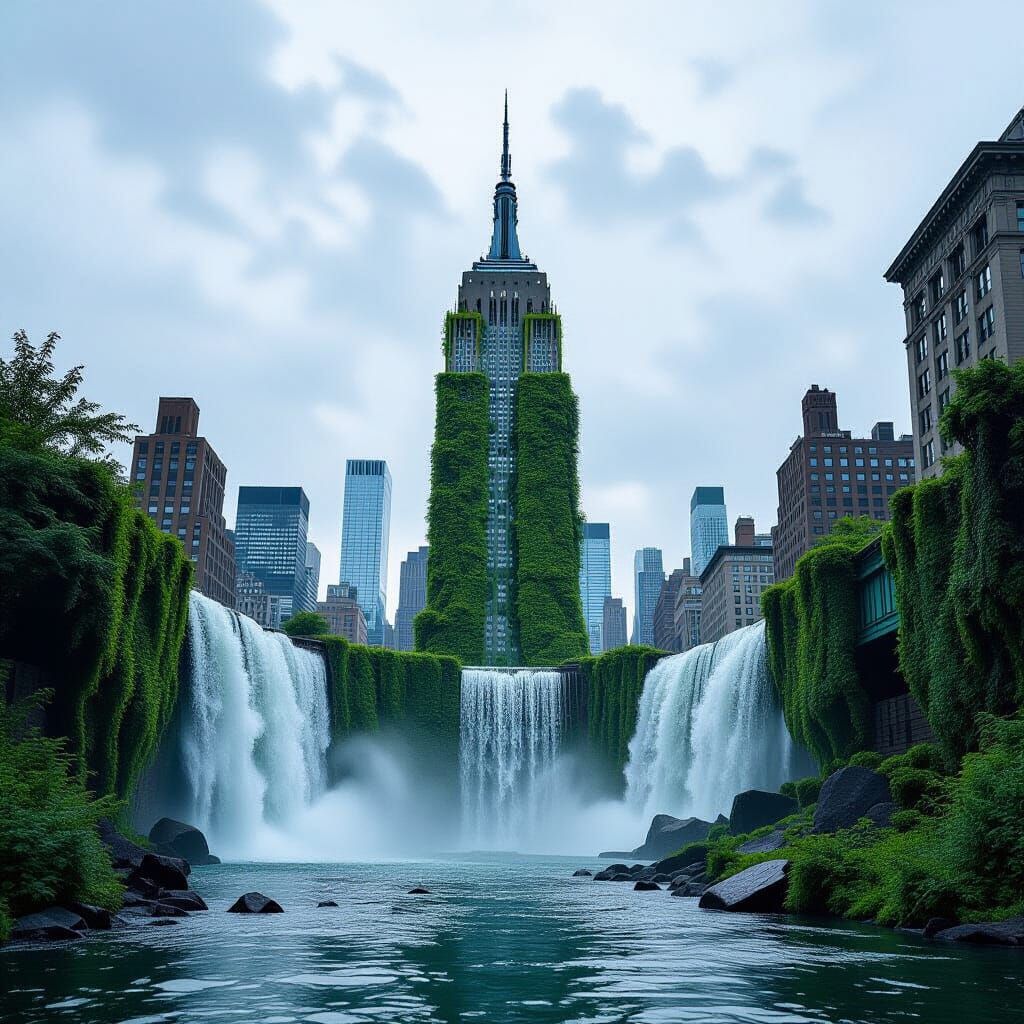 Overgrown New York City Waterfall, Cinematic Photography