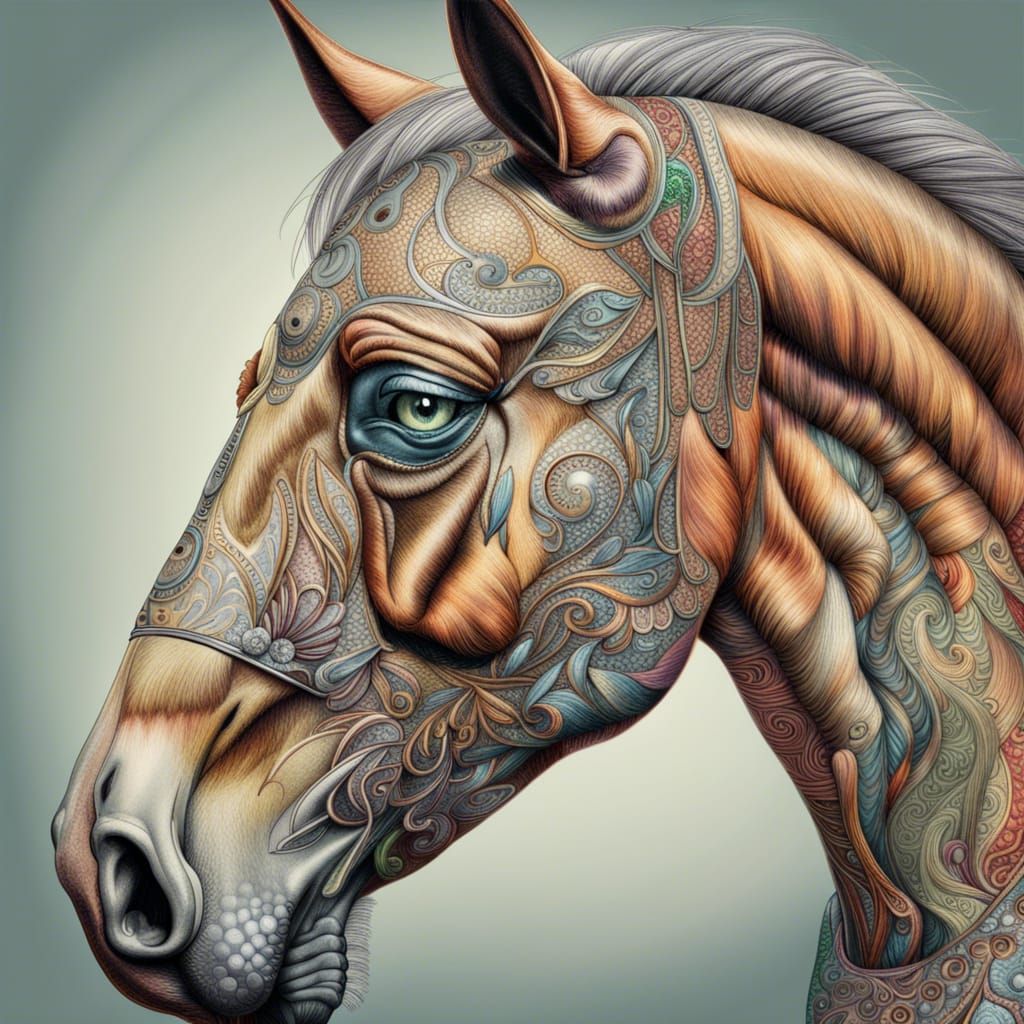 Intricate Human-Horse Hybrid Portrait in Colored Pencil