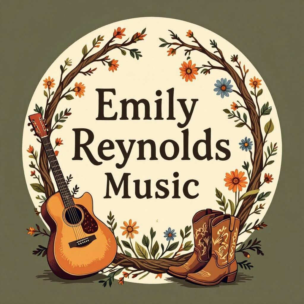 Whimsical Logo with Guitar and Floral Elements