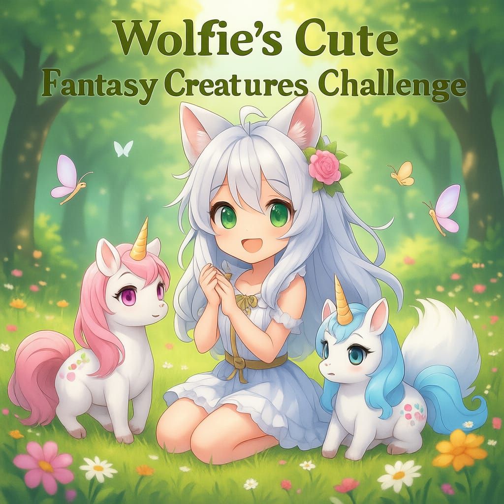 Chibi Girl Plays With Fantasy Creatures in Anime Style