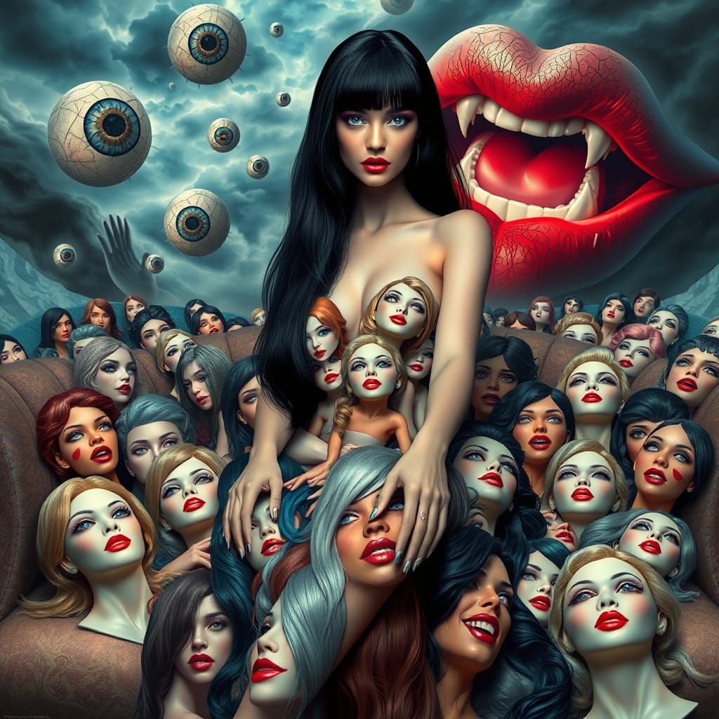 Woman in Mannequin Dress With Stormy Sky Backdrop