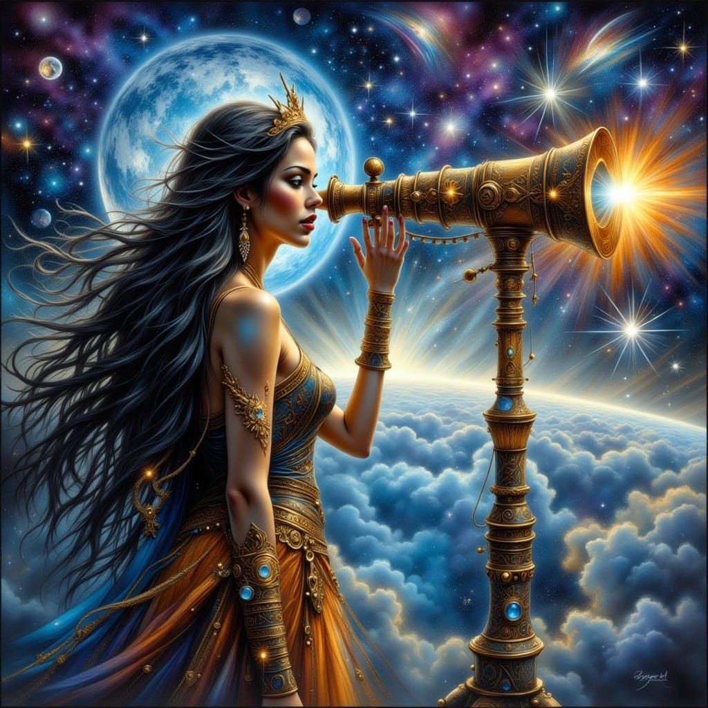 Cosmic Goddess Leader with Ornate Telescope
