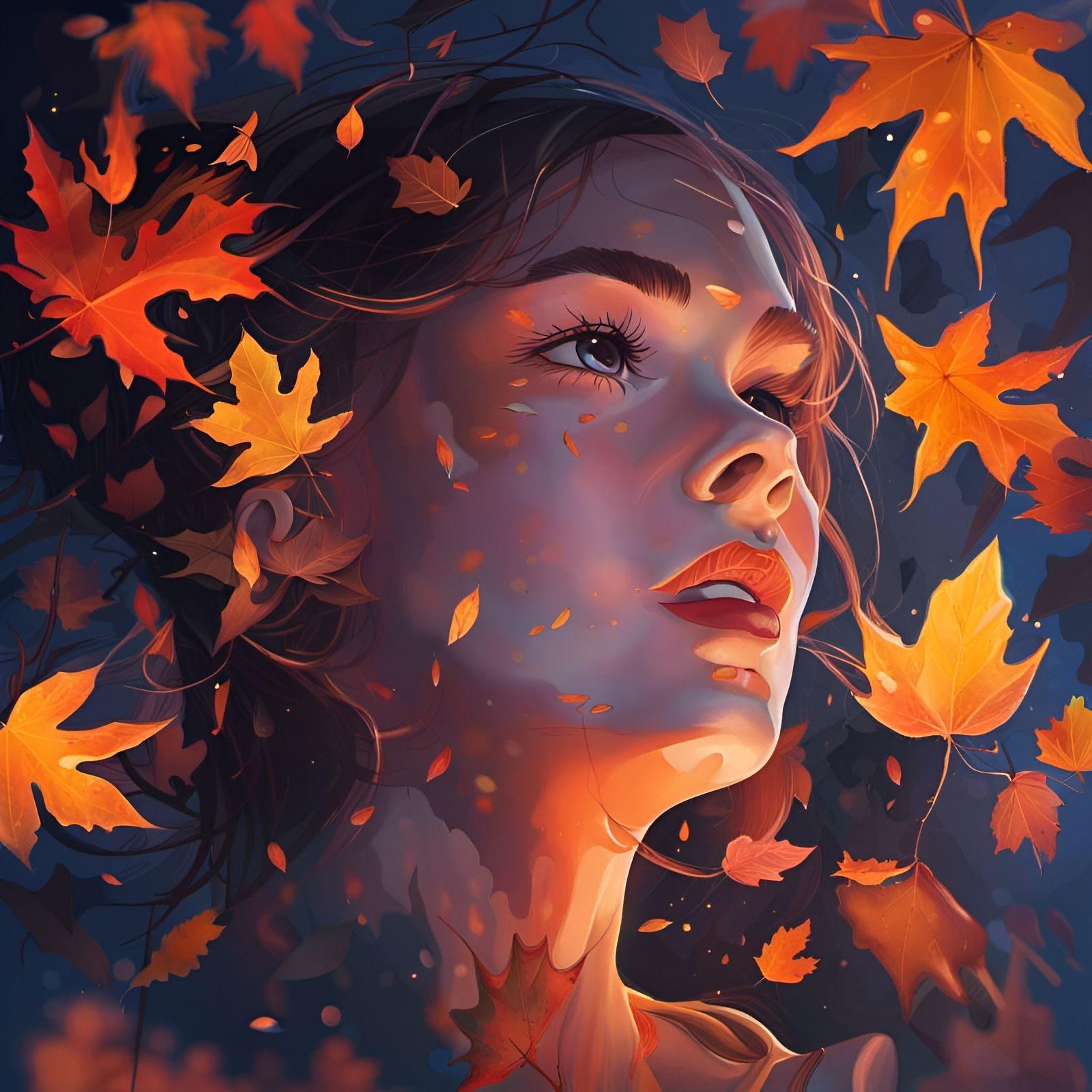 Moonlit Autumn Night with Surreal Glow: Hyperrealistic Image