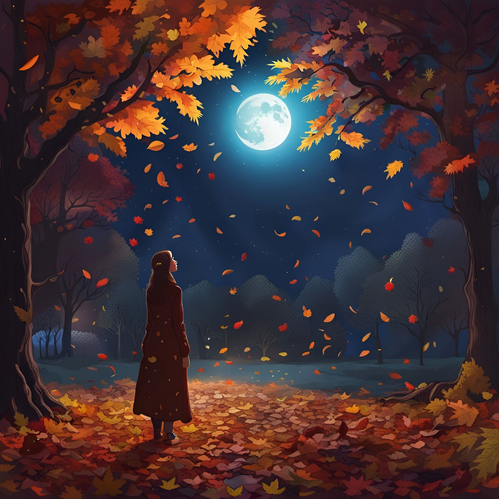 Surreal Autumn Moonlit Night in Hyperrealistic Style