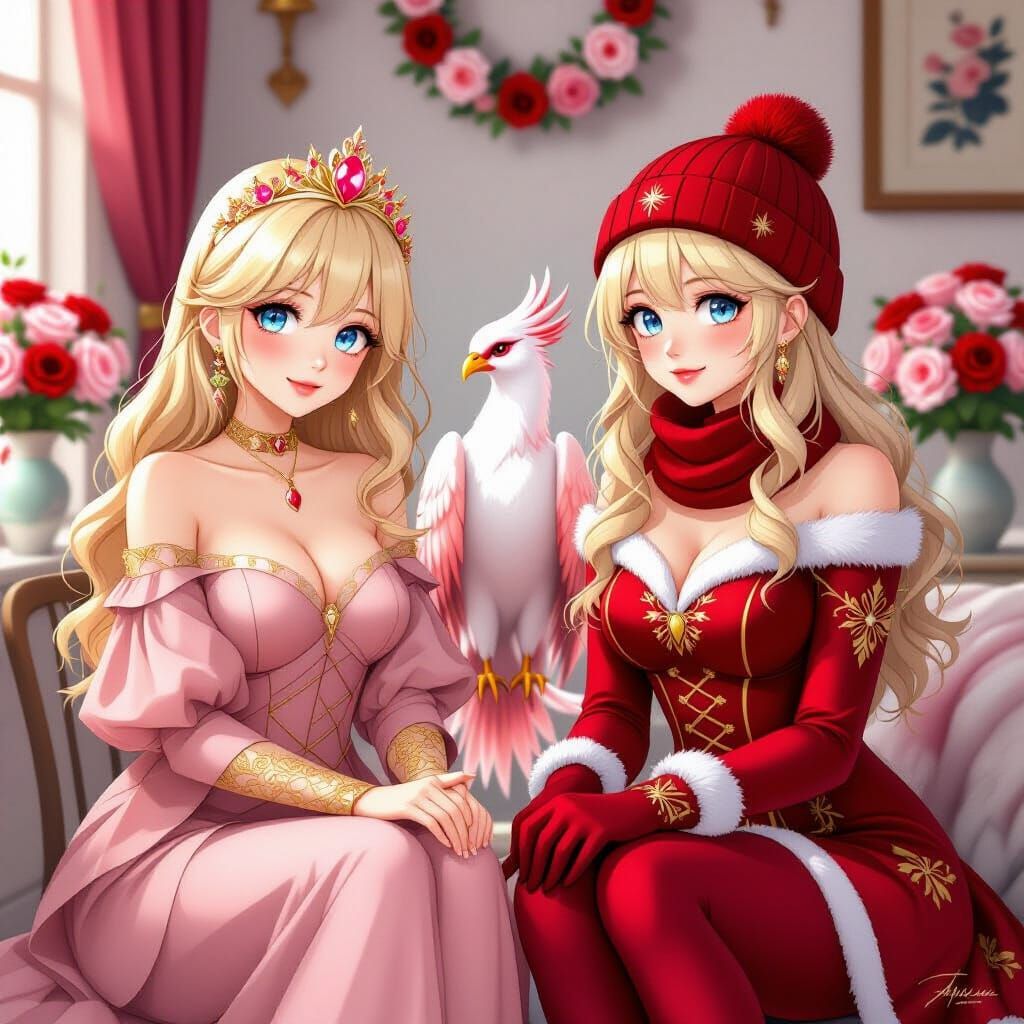 Summer and Winter Goddesses with Phoenix, Rose Quartz and Ga...