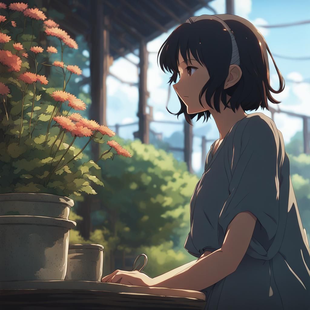 Anime Girl in Coquette Outfit, Studio Ghibli Style