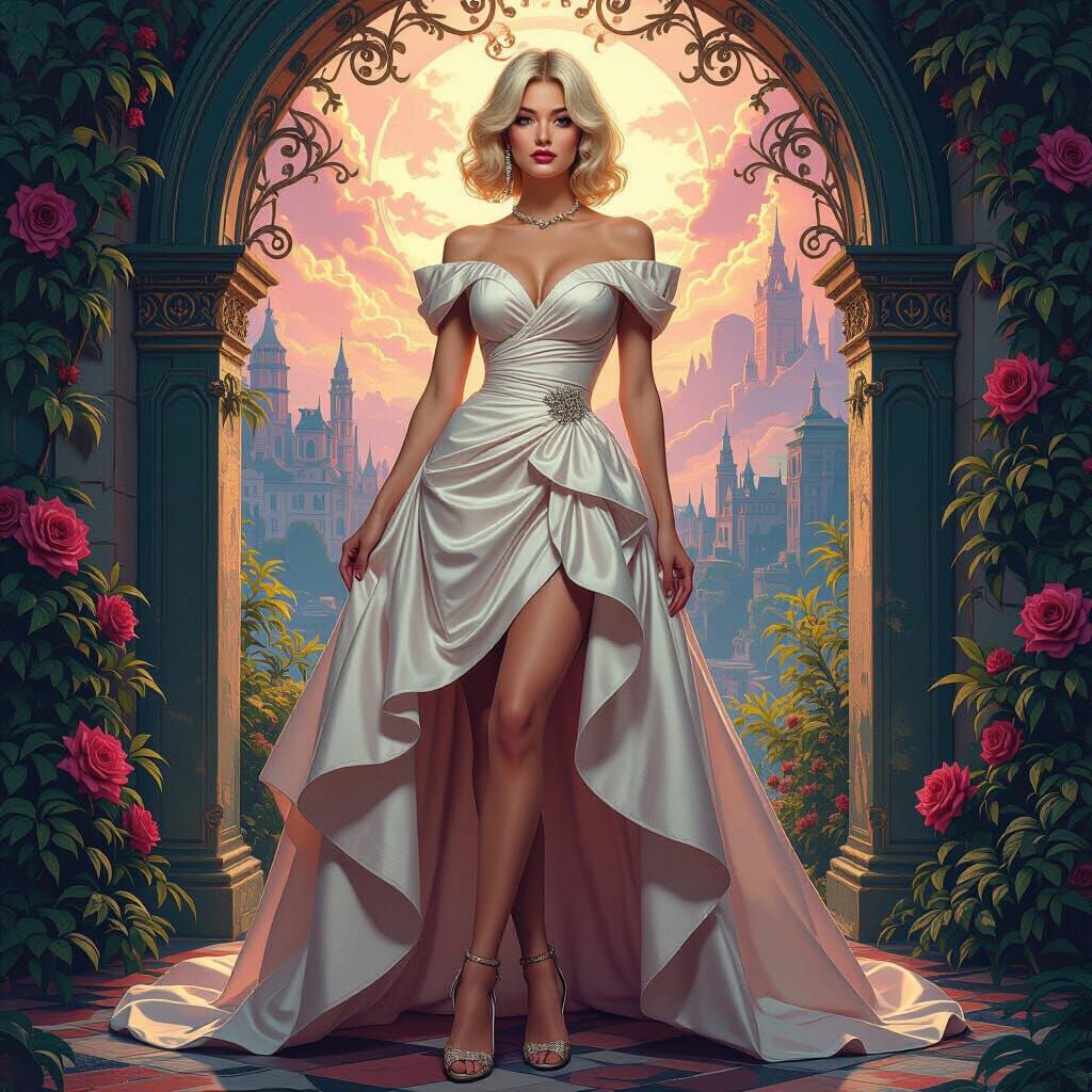 Elegant Crossdresser in Fantasy Landscape: Matte Painting