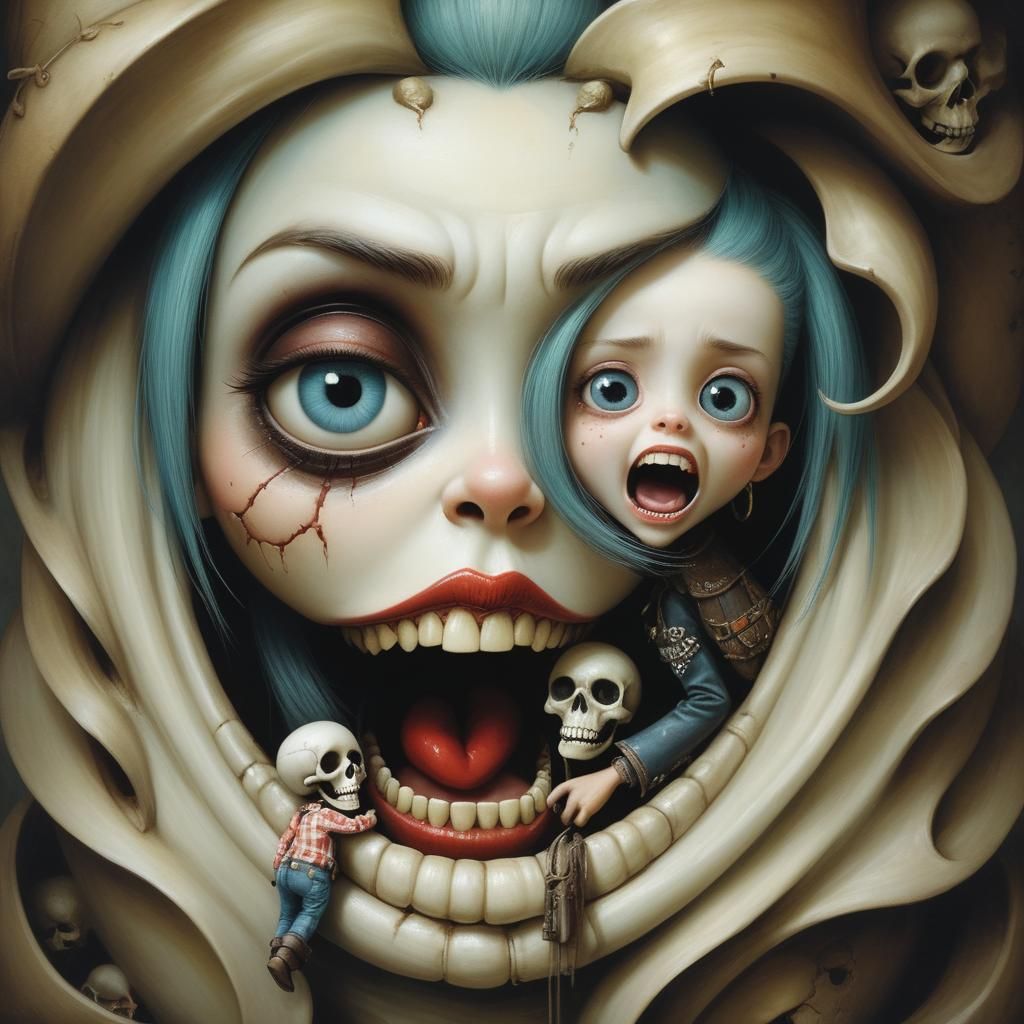 Cowboy Emerges From Giant Mouth in Surreal Style