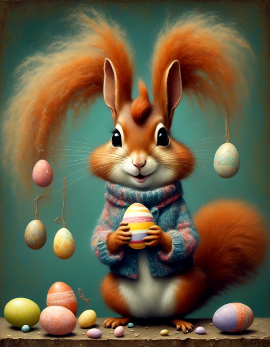 Easter squirrel thinks she's a bunny.