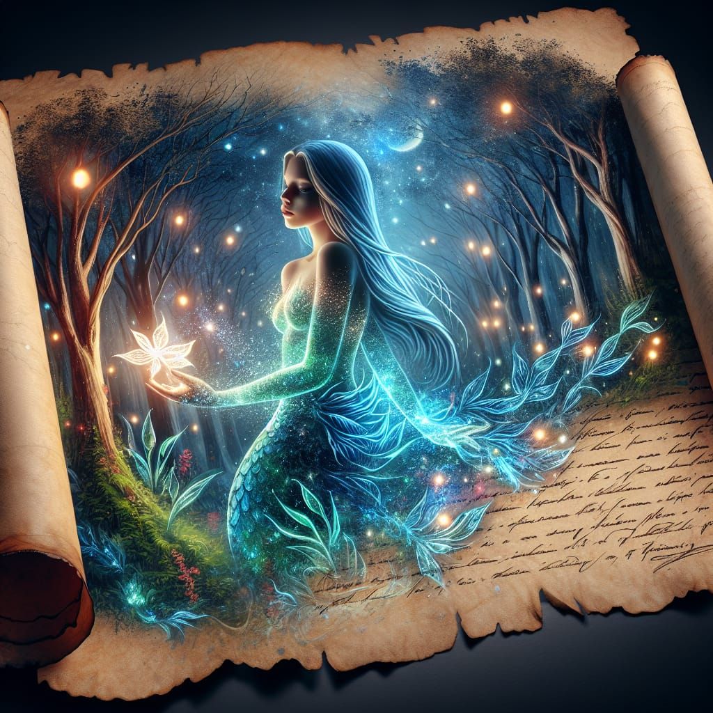 A delicate mermaid enveloped in a luminescent glow of Gaussi...