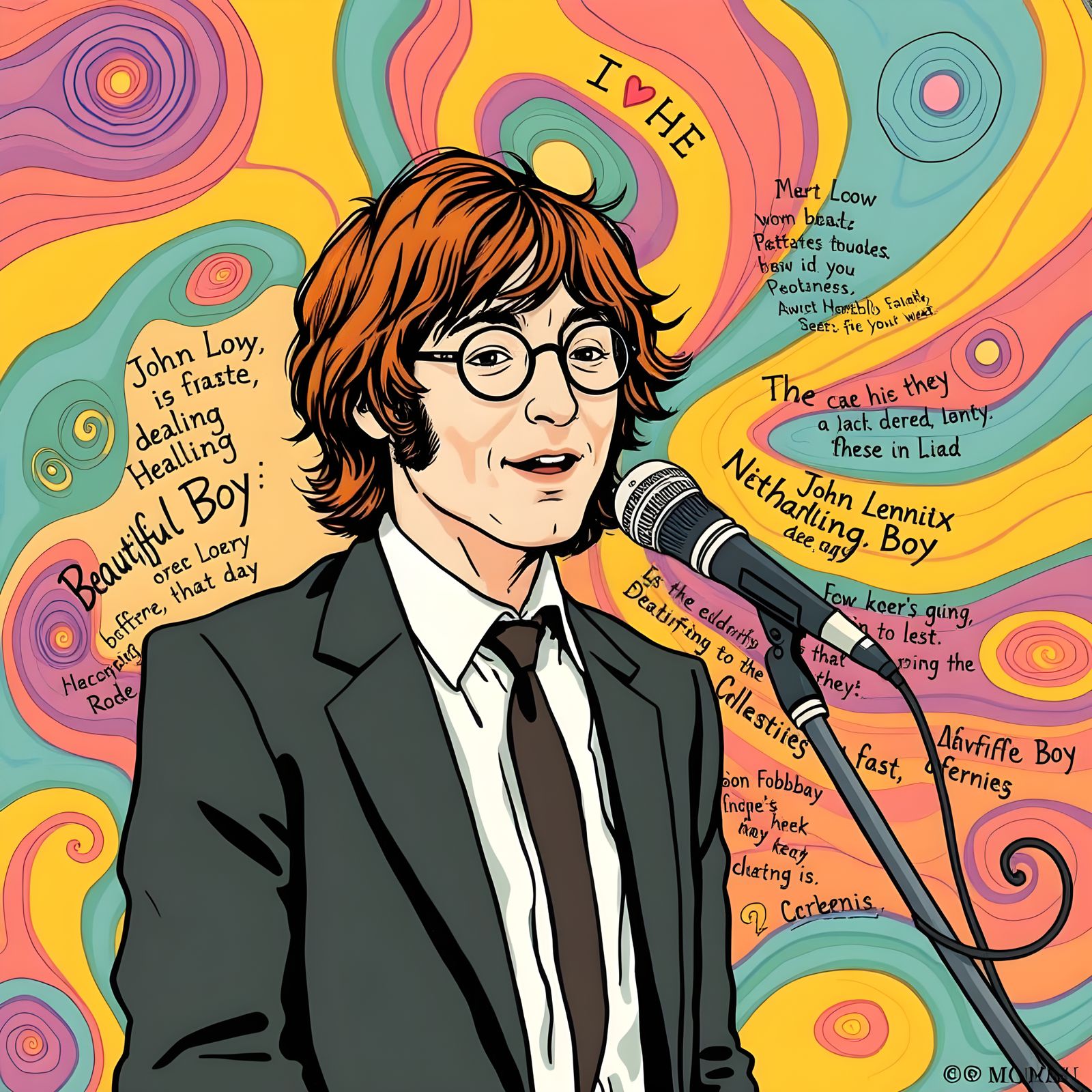 John Lennon Sings Inspirational Quote in Cartoon Style