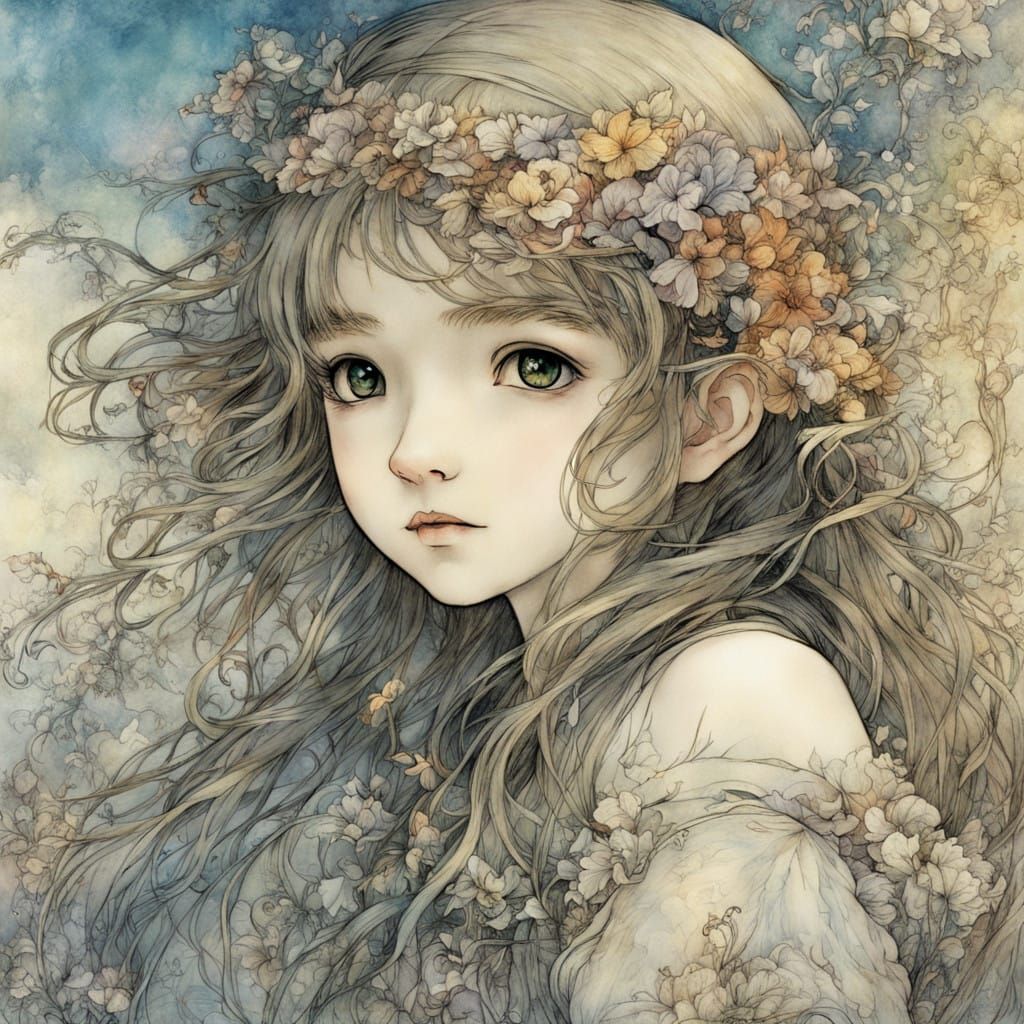 Floral Innocence in Whimsical Anime Style