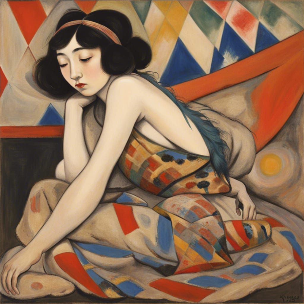 Circus Girl Resting Painting in Modernist Style