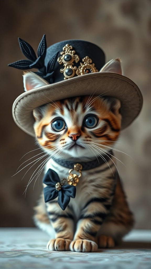Aristocratic Chibi Cat in Elaborate Hat