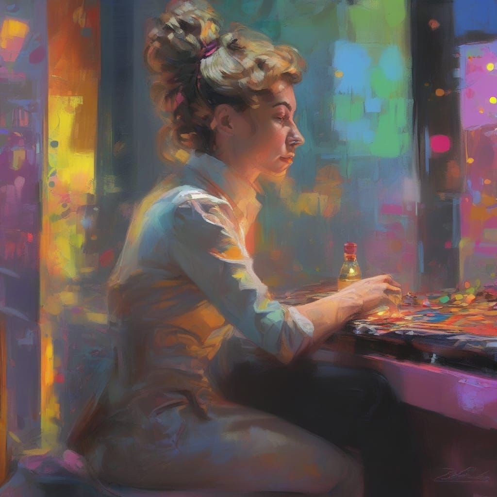 Cyberpunk Polka Dot Artist Painting: Surreal Graffiti Art