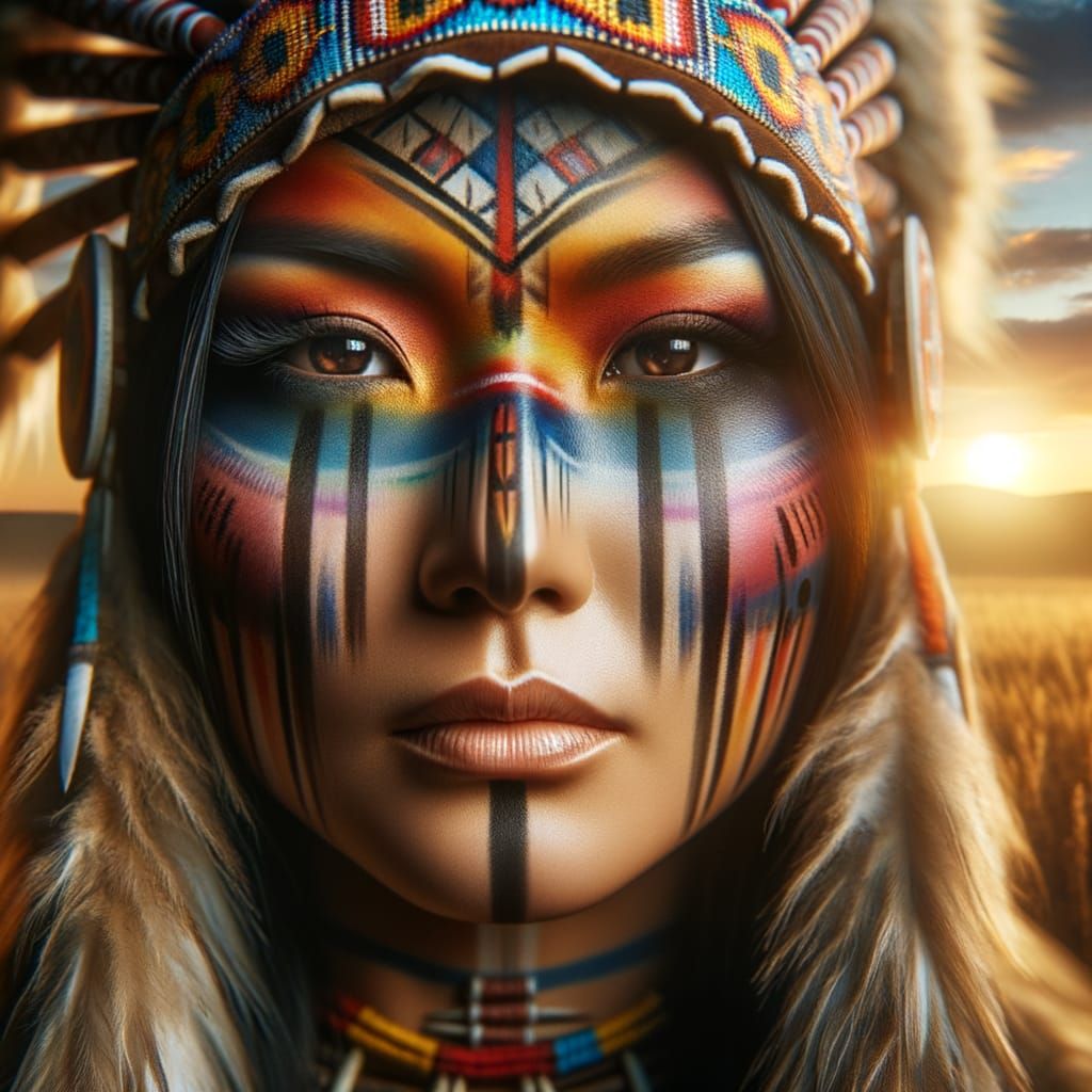 Native American Chieftess Portrait with War Paint