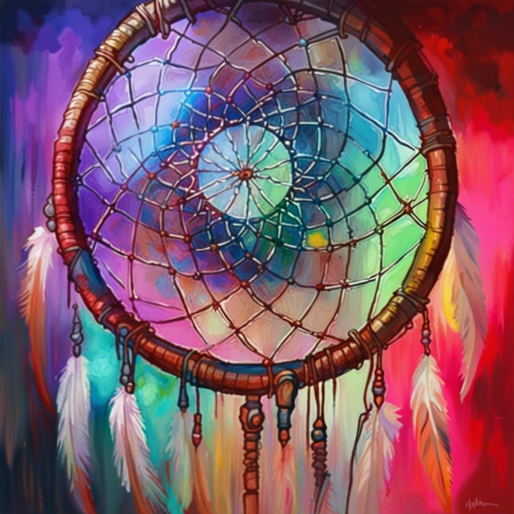 Cyberpunk Dreamcatcher in Gouache and Watercolor