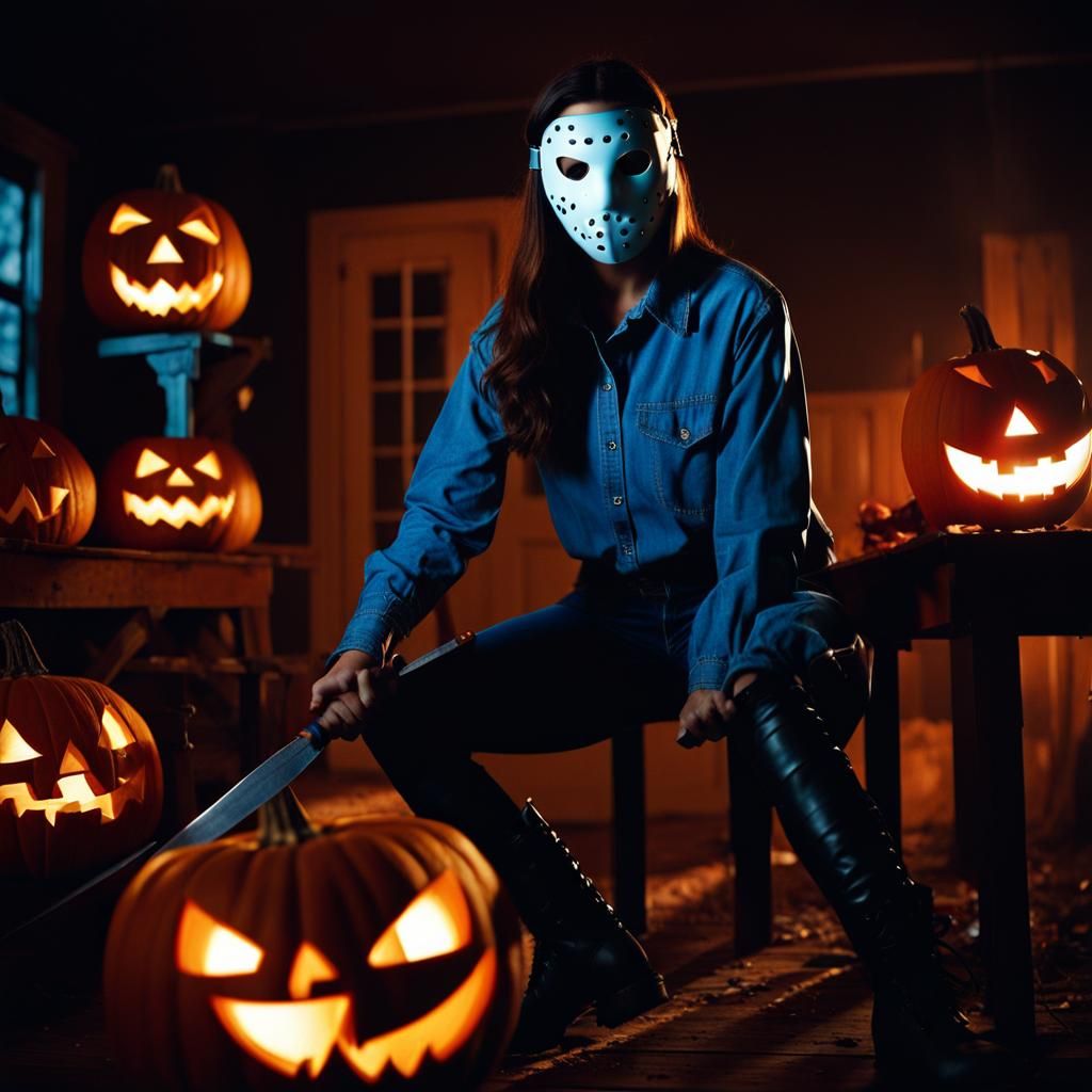 Halloween Horror: Woman with Hockey Mask at Party