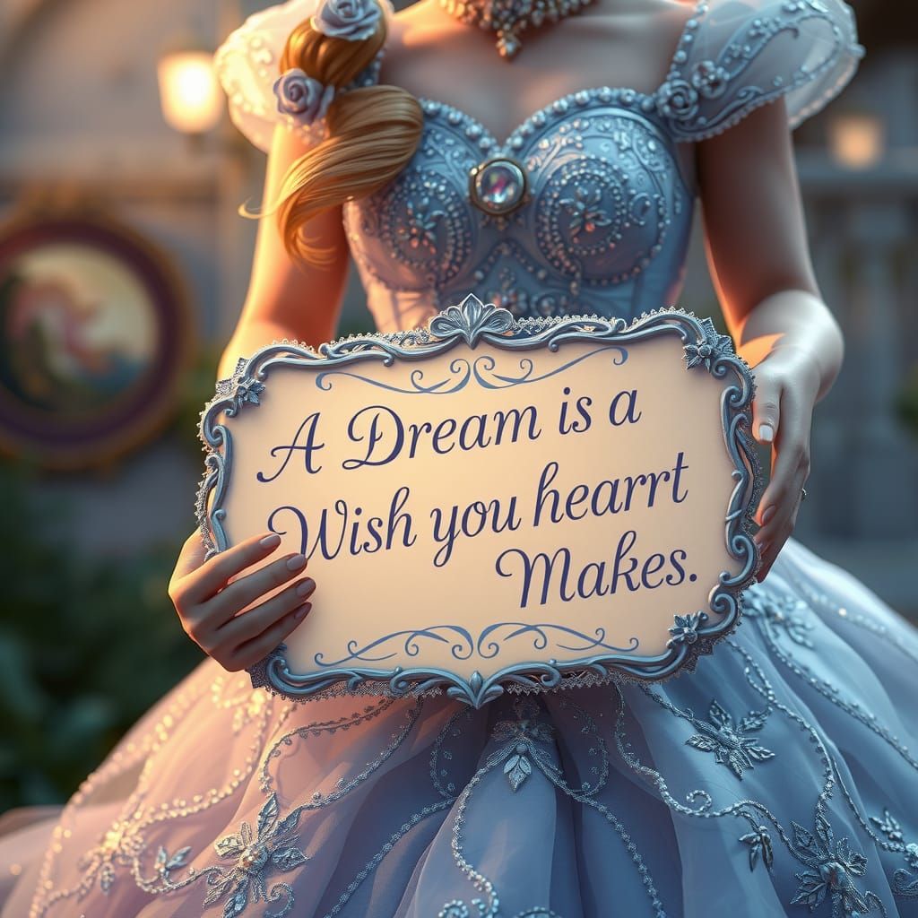 Enchanting Disney Cinderella with Dream Wish Sign