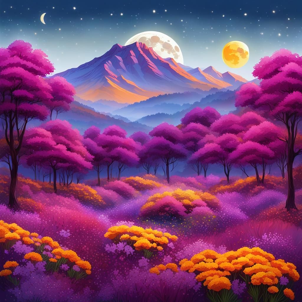 Edenic Garden of Jacaranda and Marigolds