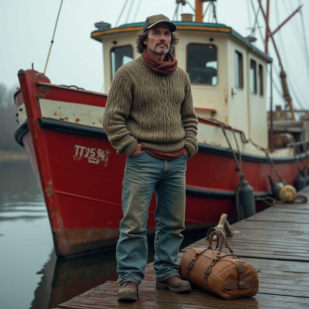 Hyperrealistic Portrait of Captain on Fishing Trawler