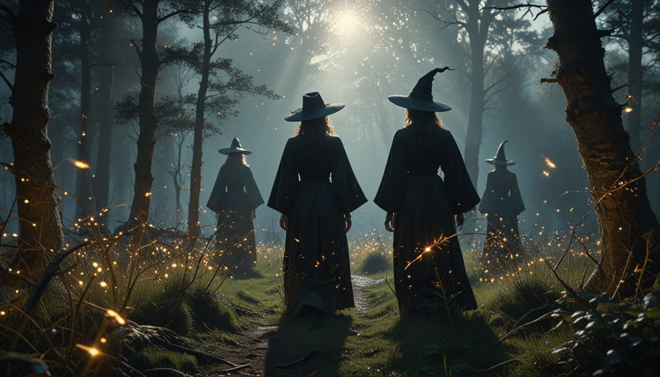 Ethereal Coven in Mystical Spring Night