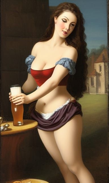 Buxom Brunette Maiden Serving Beer
